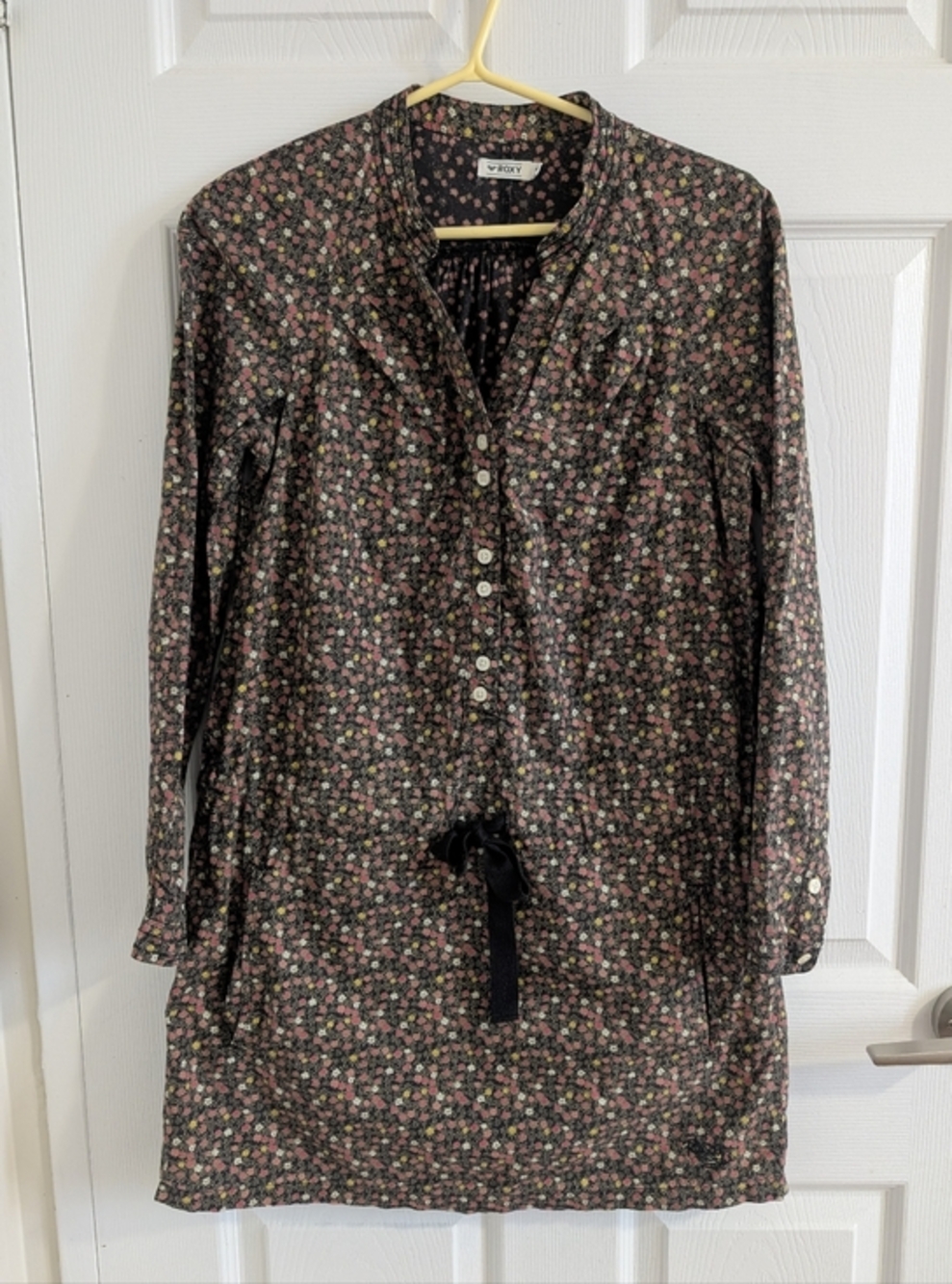Roxy 100% Cotton Floral Shirt Dress Tunic Pockets Boho Chic - Small (Fits M)